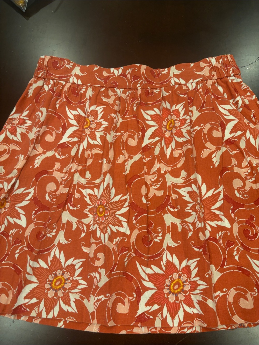 LOFT Orange Floral Mini Skirt with White Flower Print